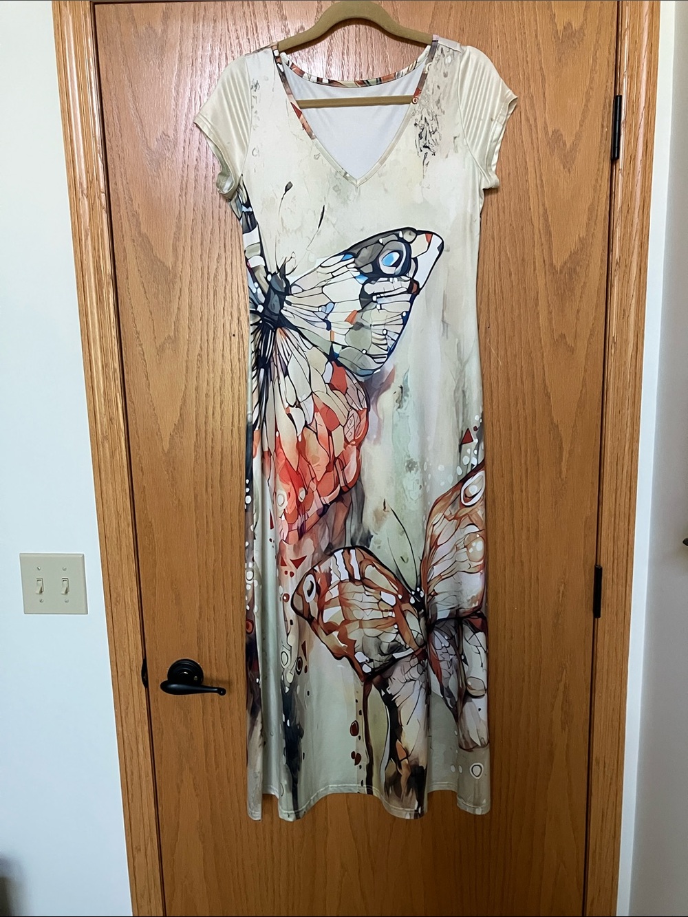 SHEIN light green Maxi Dress with Coral and Blue Butterfly Print
